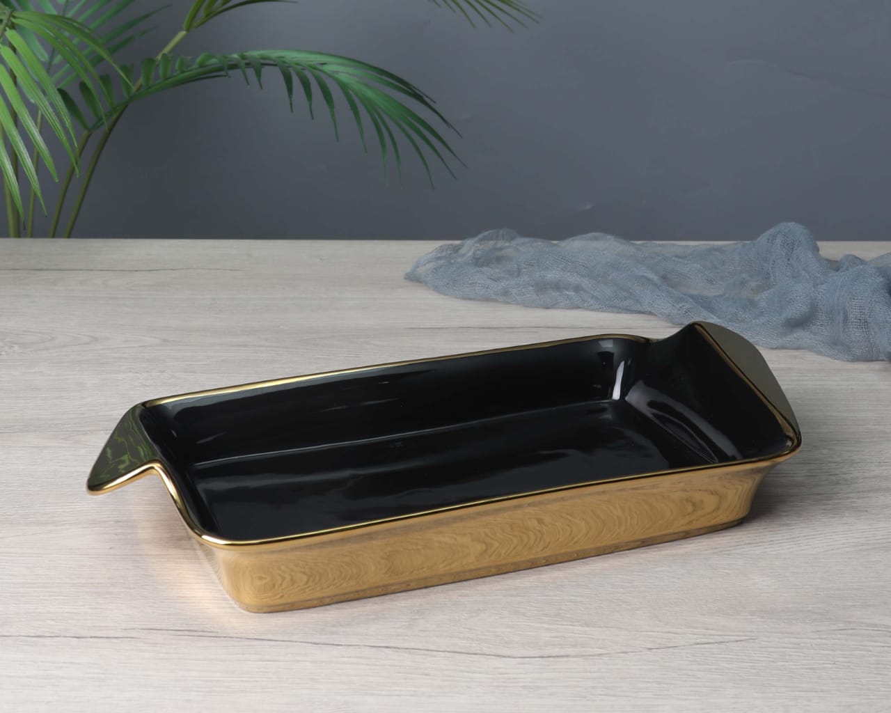Rectangular Ceramic Baking Dish With Gold Rim