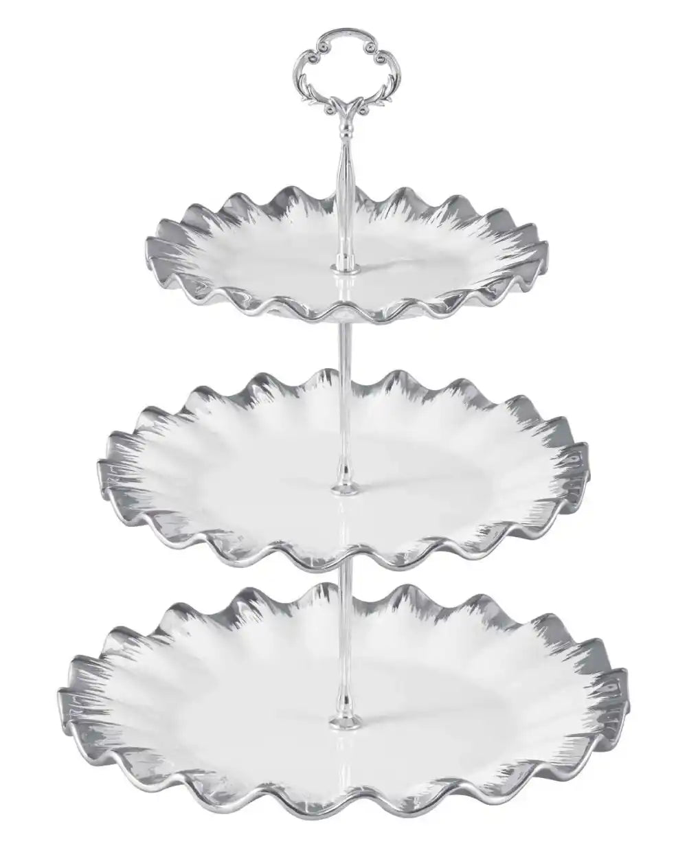 3 Tier Ribbed Edges Cake Stand with Metal Handles