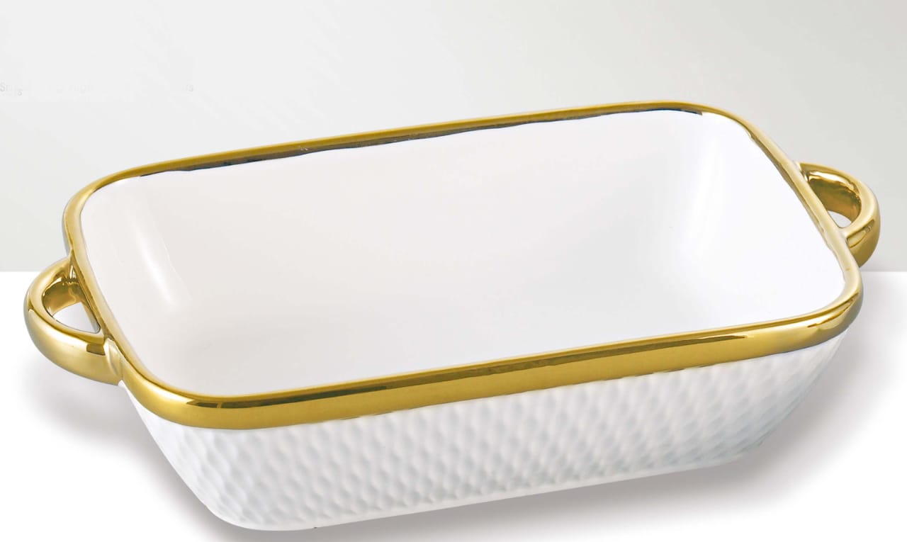 Elegant Design Ceramic Baking Dish with Gold Silver Rim