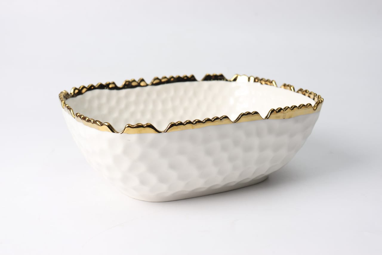 Ceramic Rectangular Serving Bowl With Curved Edges