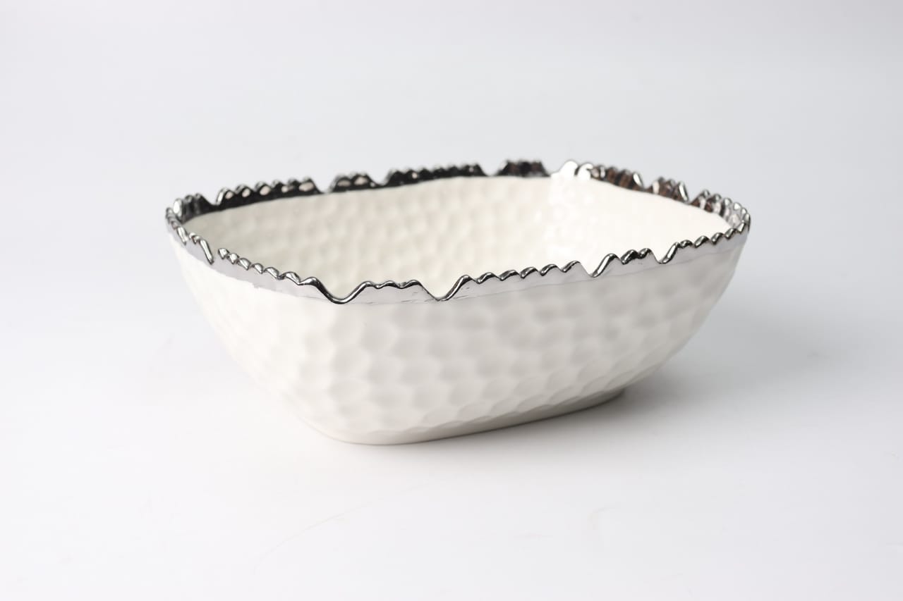 Ceramic Rectangular Serving Bowl With Curved Edges