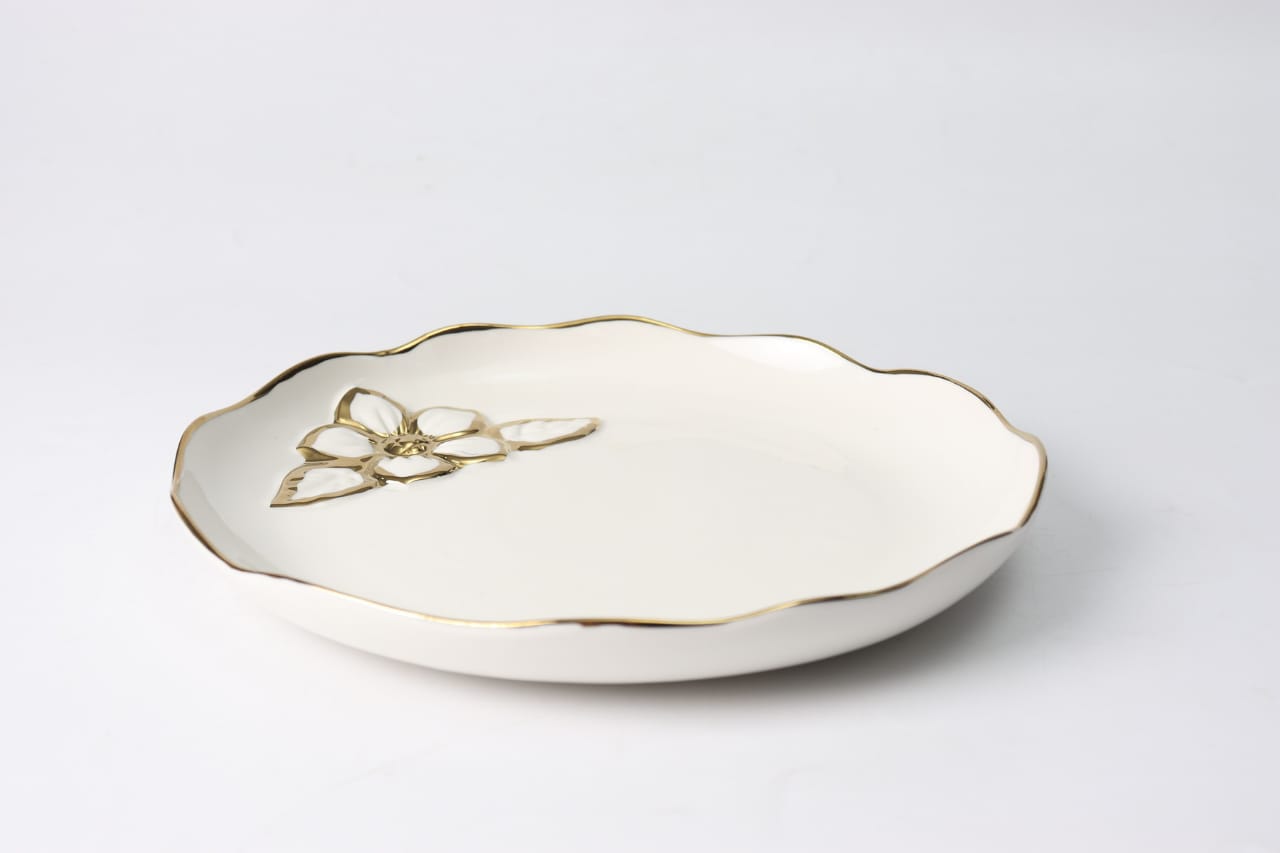 Ceramic Flower Plate With Gold Edges