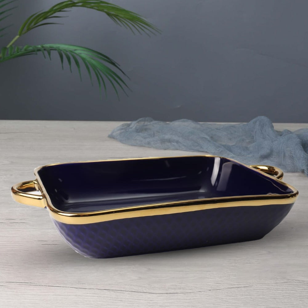 Sweet Home Ceramic Serving Dish with Gold Silver Edges