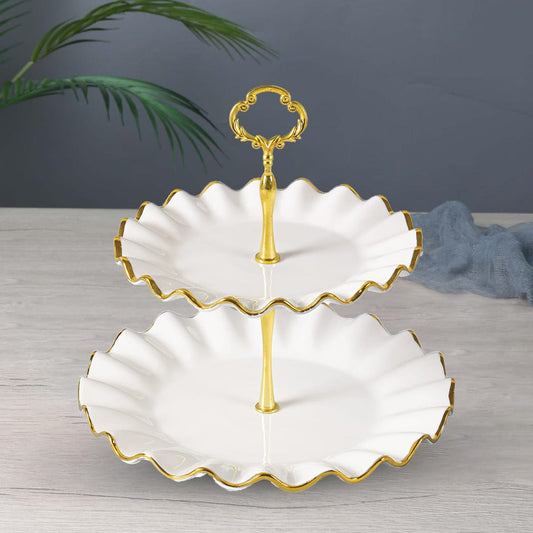 2-Tier Serving Platter With Gold & Silver Edges