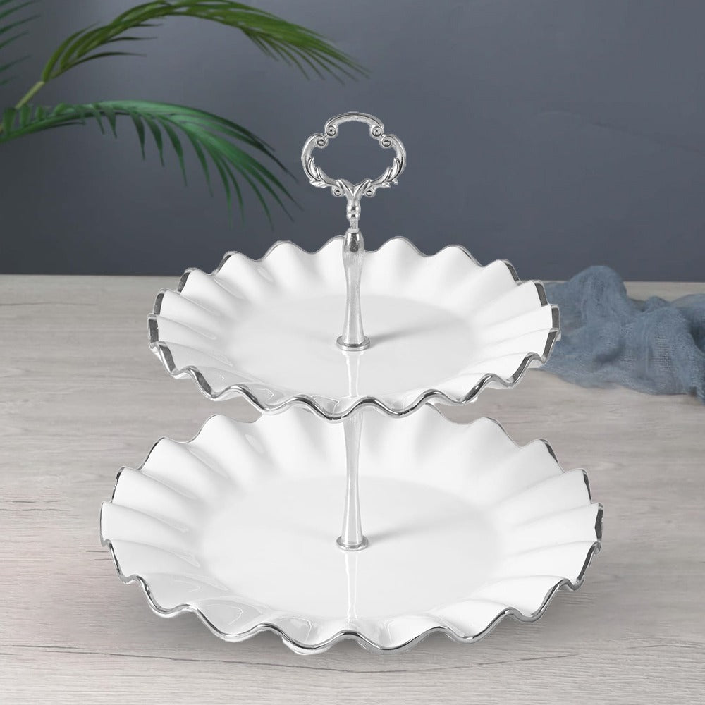 2-Tier Serving Platter With Gold & Silver Edges