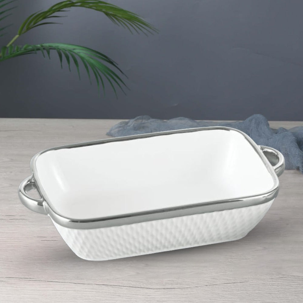 Elegant Design Ceramic Baking Dish with Gold Silver Rim