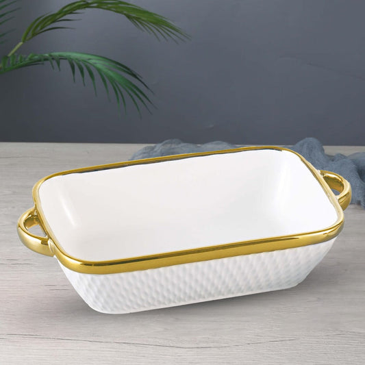 Elegant Design Ceramic Baking Dish with Gold Silver Rim