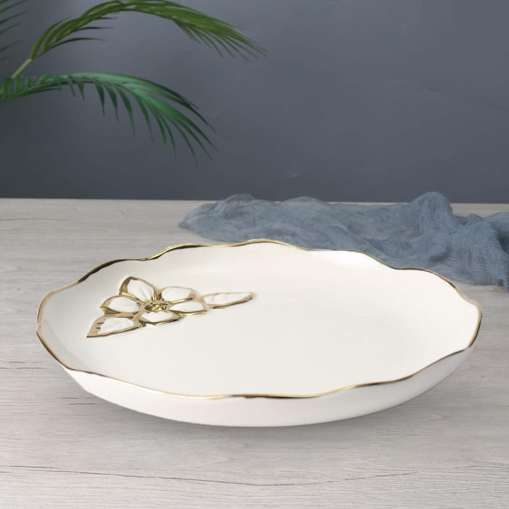 Ceramic Flower Plate With Gold Edges