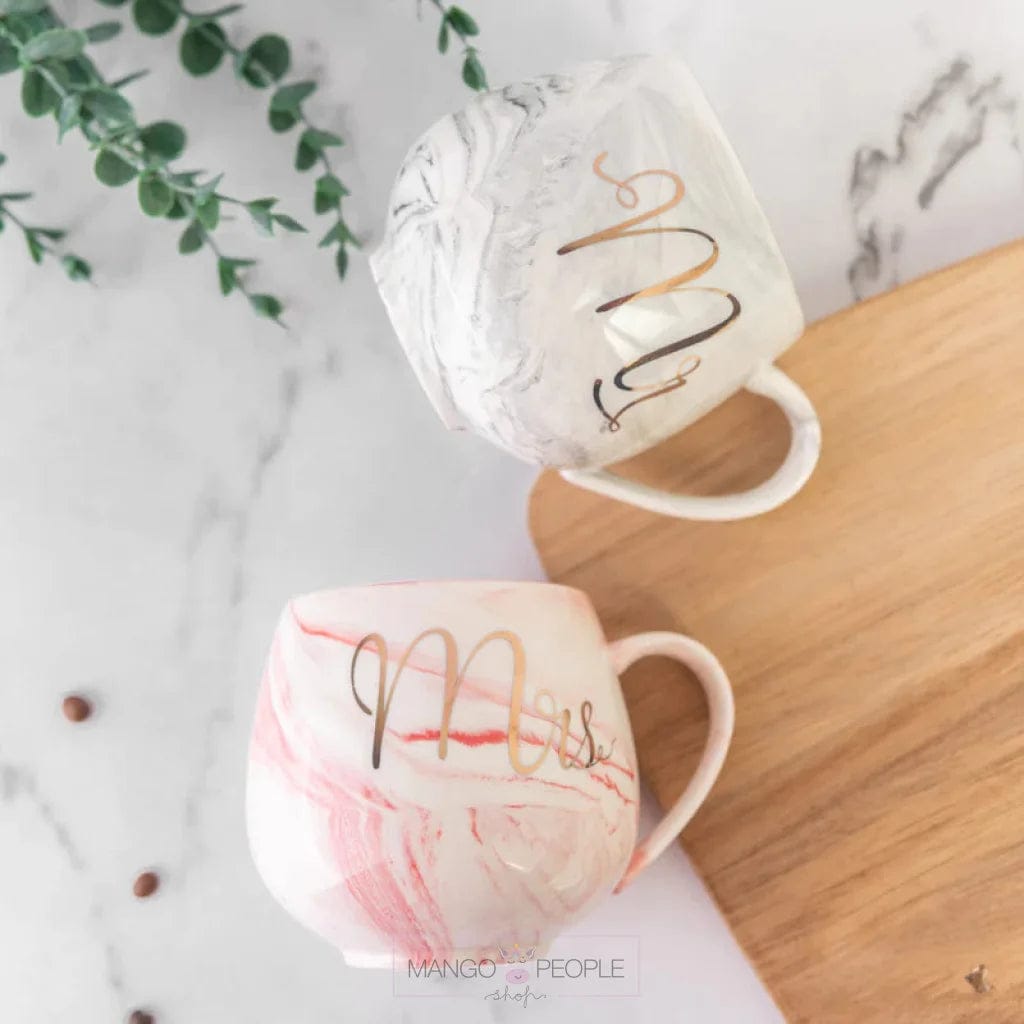 Mr. & Mrs. Round Marble Mug Set