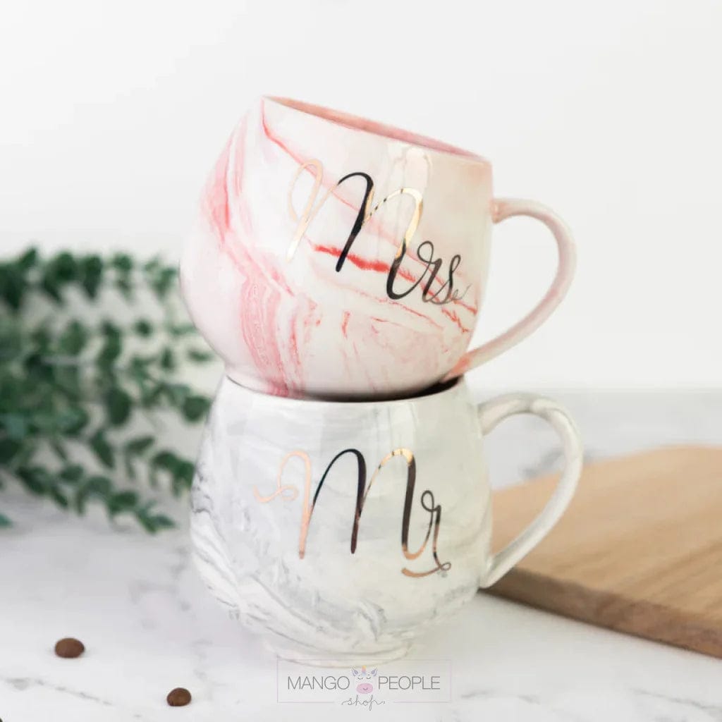 Mr. & Mrs. Round Marble Mug Set