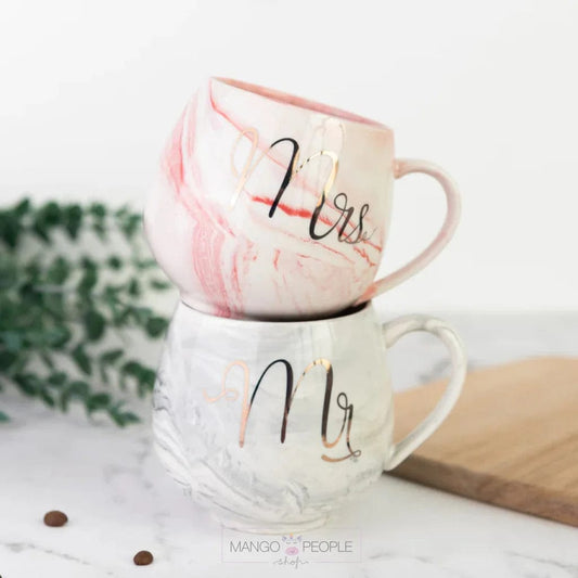 Mr. & Mrs. Round Marble Mug Set