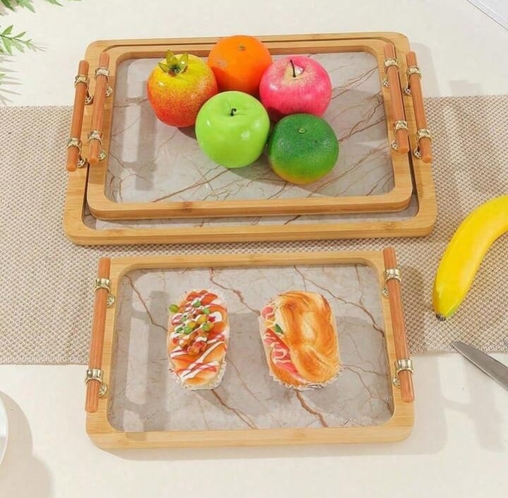 Mable Style Wooden Serving Tray Set of 3