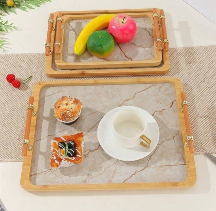 Mable Style Wooden Serving Tray Set of 3