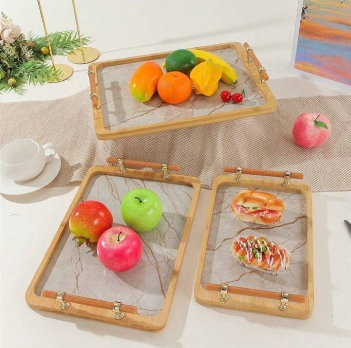 Mable Style Wooden Serving Tray Set of 3