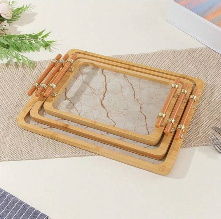 Mable Style Wooden Serving Tray Set of 3