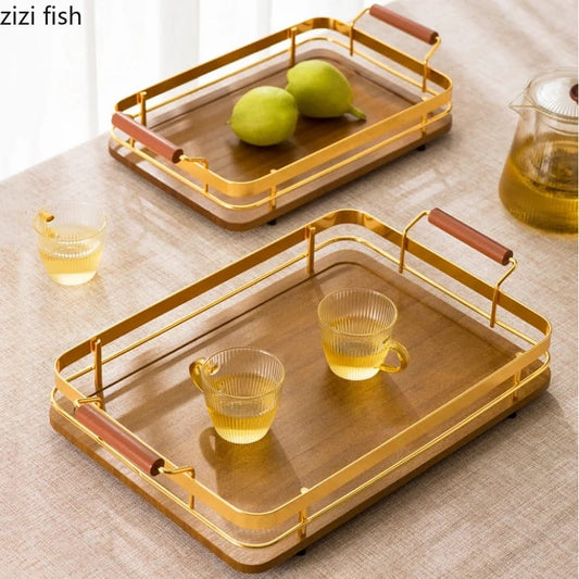 Wooden Tray With Metal Edges