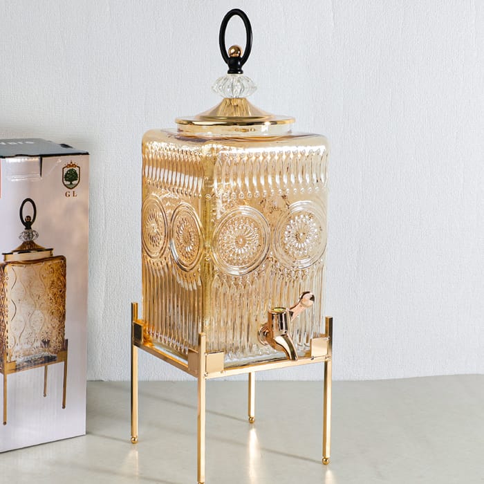 Decorative Gold Juice Dispenser With Metal Stand