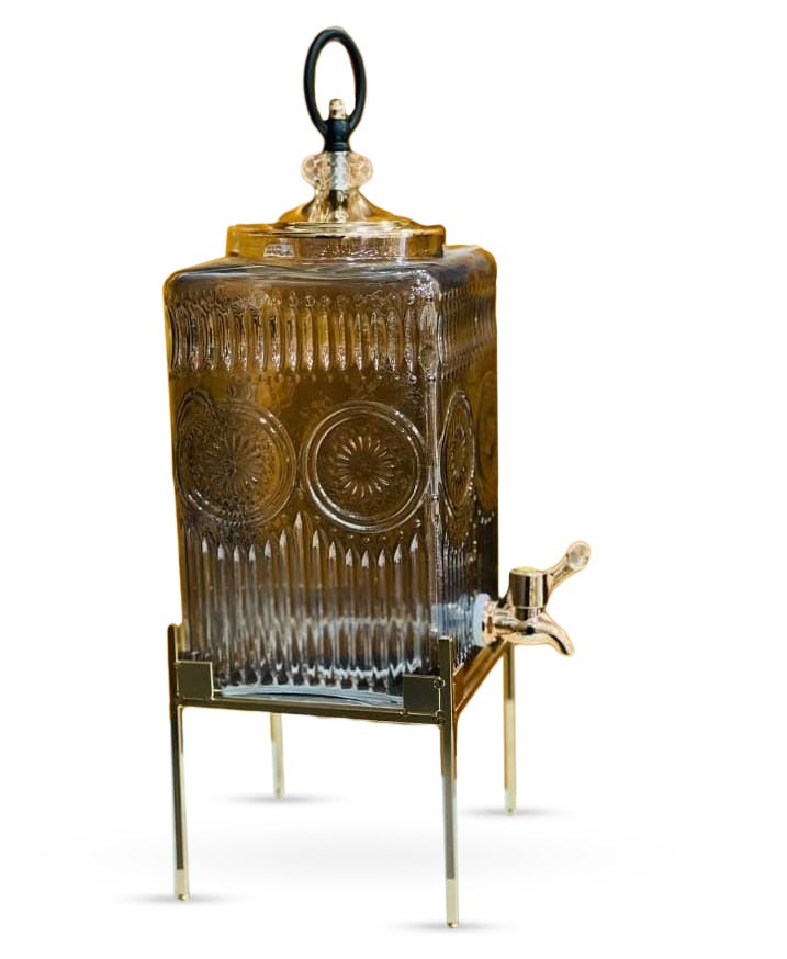 Decorative Gold Juice Dispenser With Metal Stand