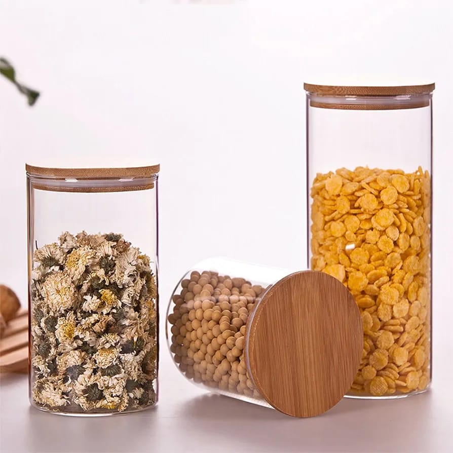 Air Tight Storage Jar, Glass Storage Tank with a Natural Bamboo Lid