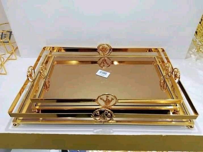 Pair Of Gold Mirror Tray With Handles