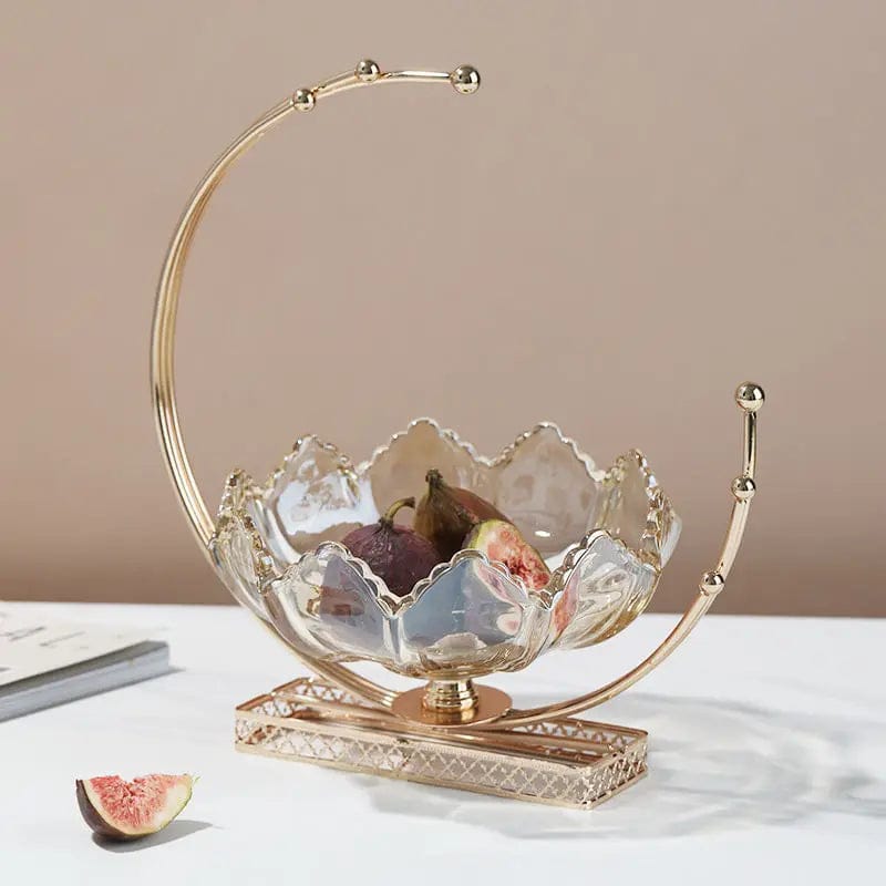 Decorative Glass Fruit Bowl With Metal Stand