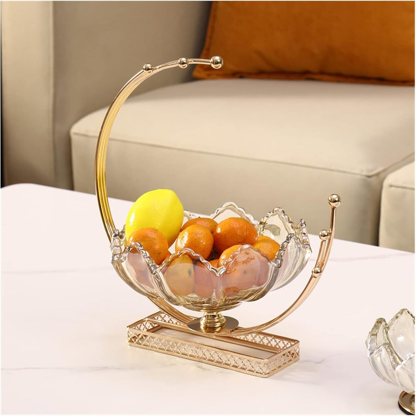 Decorative Glass Fruit Bowl With Metal Stand