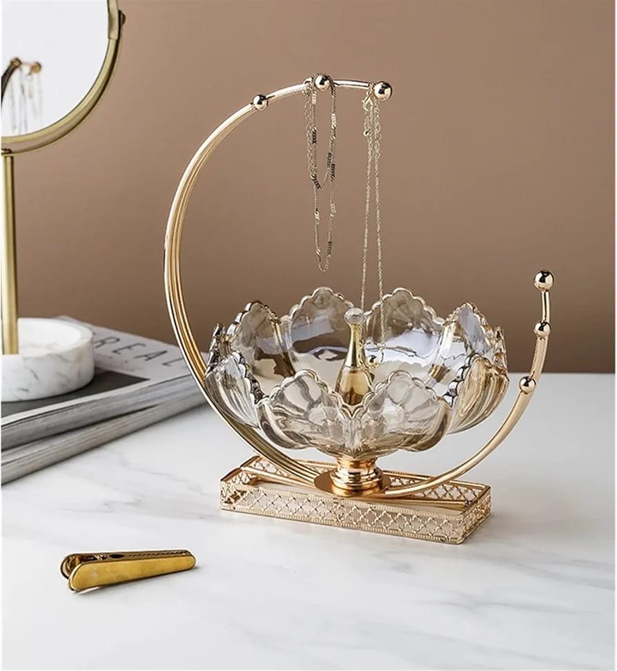 Decorative Glass Fruit Bowl With Metal Stand