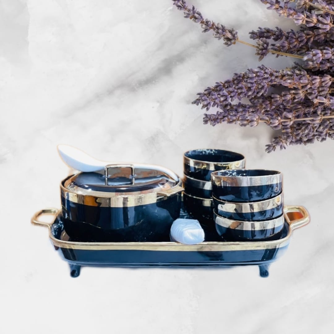 Luxury Design Ceramic Soup Set With Elegant Tray