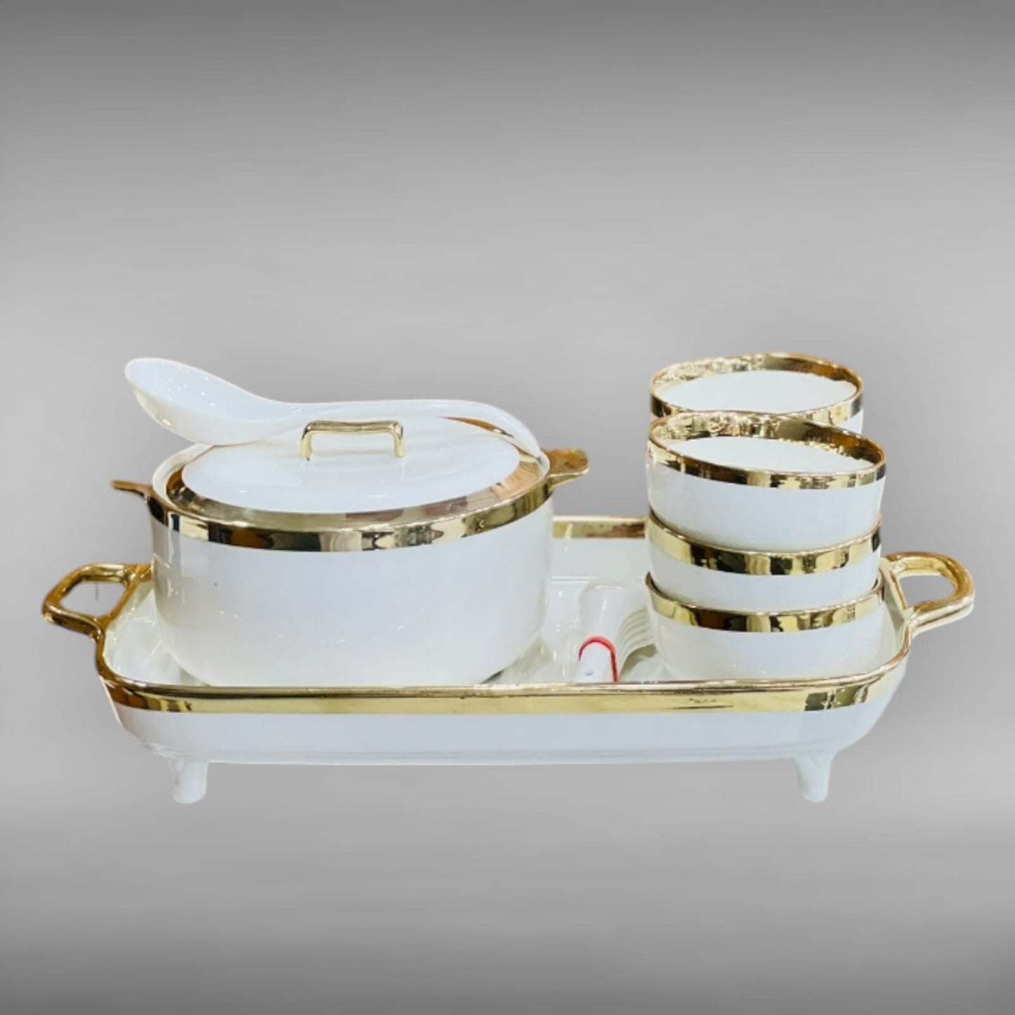 Luxury Design Ceramic Soup Set With Elegant Tray