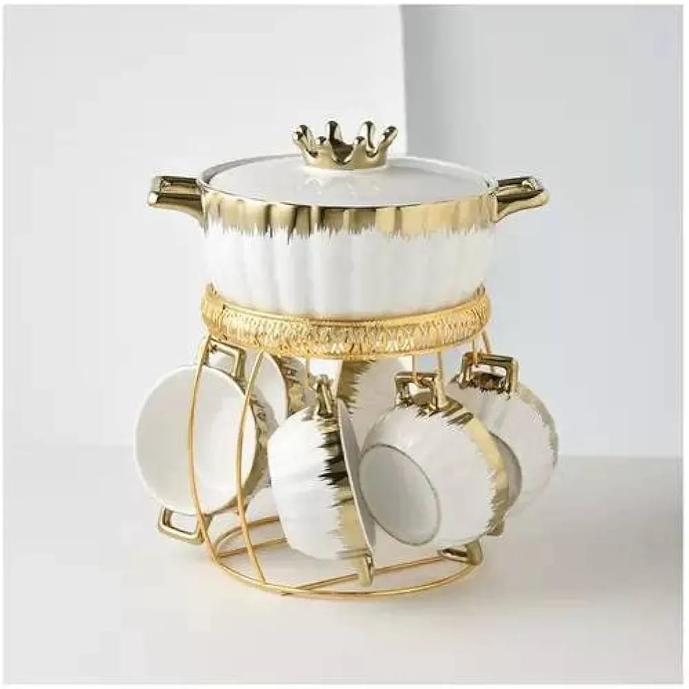 Bone China Ceramic Soup Set With Golden stand