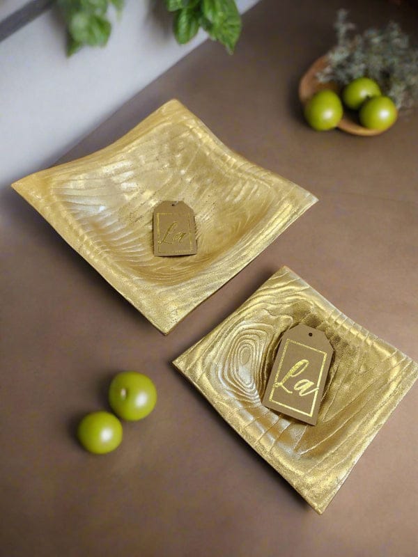 Square Shape Antique Decorative Platter In Gold & Silver