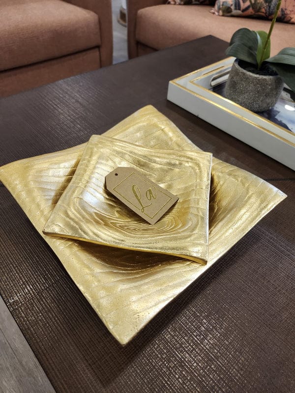 Square Shape Antique Decorative Platter In Gold & Silver