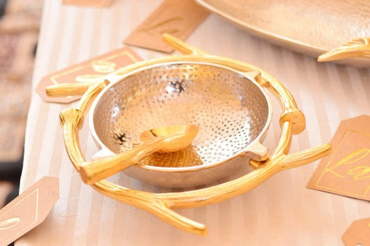 Metal Bowl with Spoon In Gold & Silver