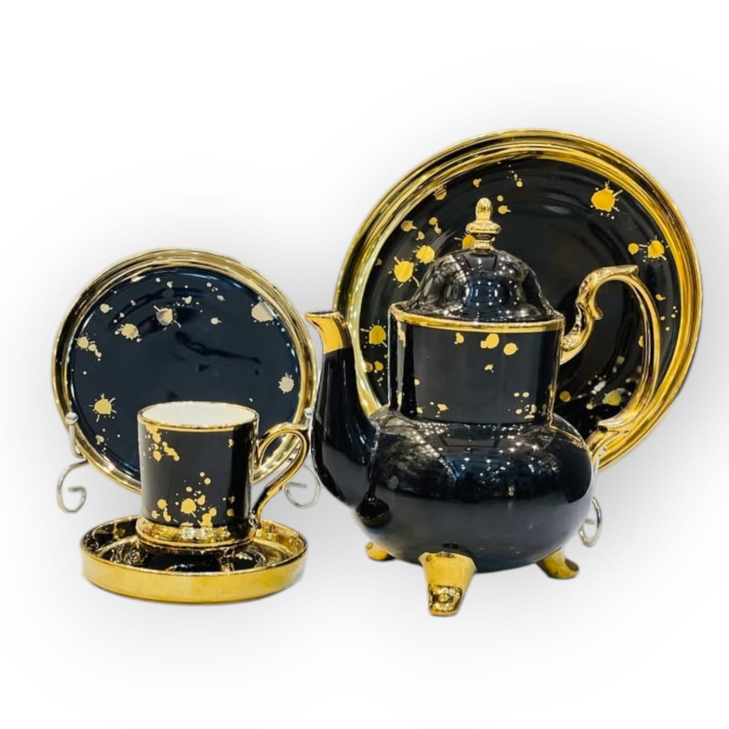 Black With Gold Rim Moonlight Pattered Dinner Set 26 pcs