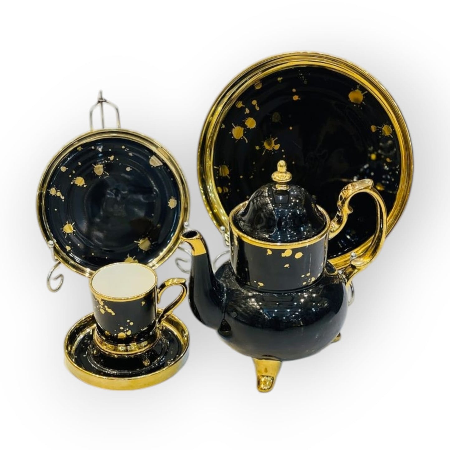 Black With Gold Rim Moonlight Pattered Dinner Set 26 pcs