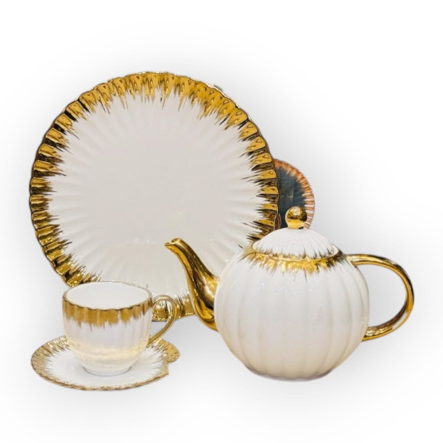 Golden Rim Royal Ceramic Vintage Tea Set 24 Pcs Set