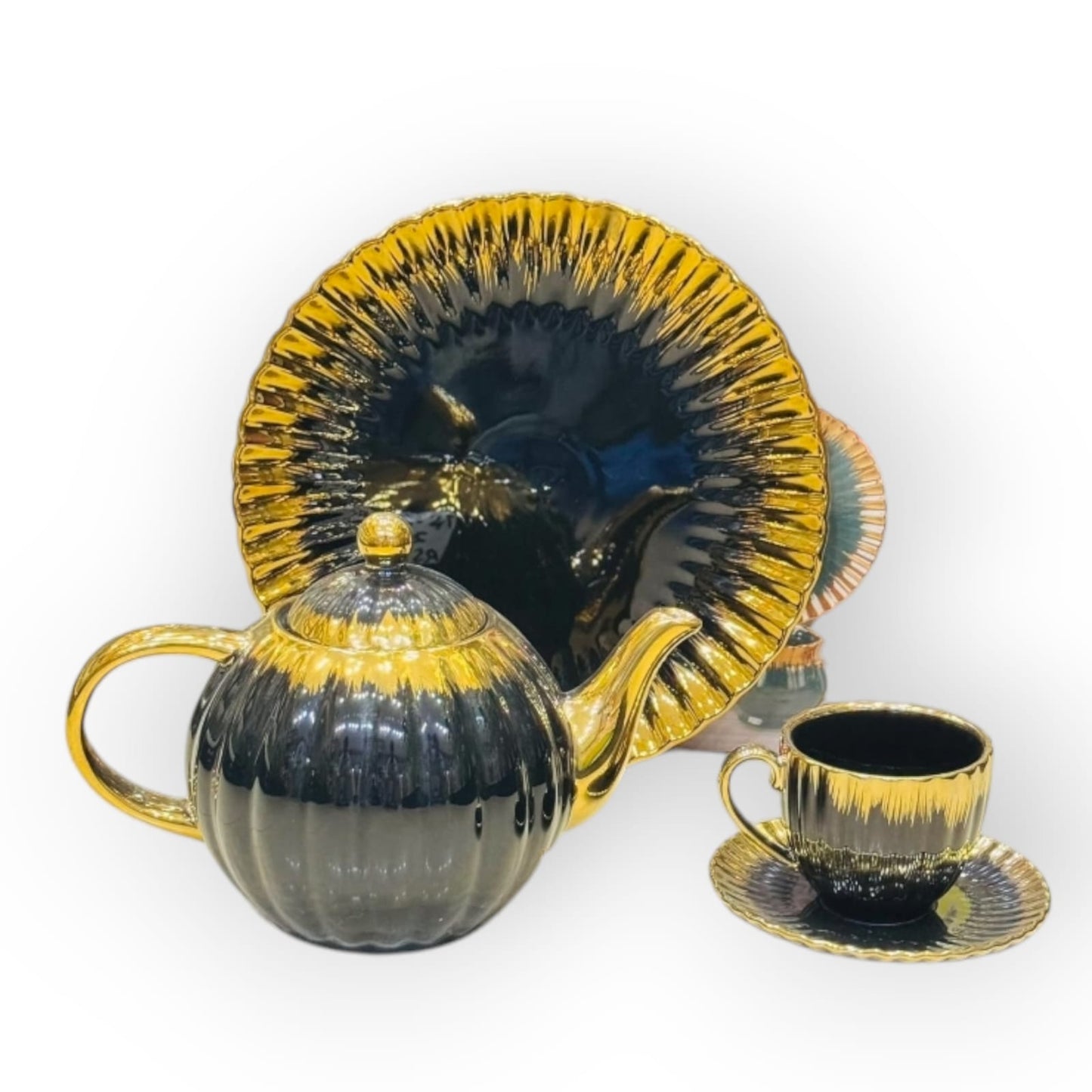 Golden Rim Royal Ceramic Vintage Tea Set 24 Pcs Set