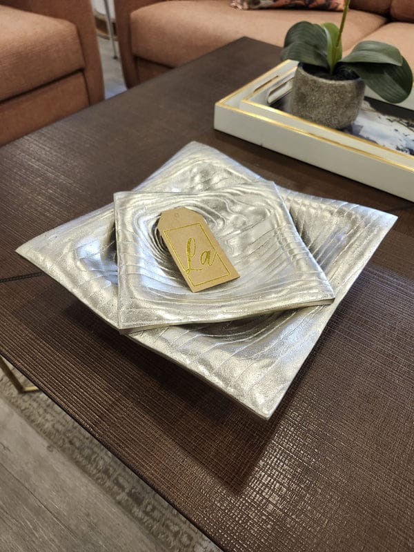 Square Shape Antique Decorative Platter In Gold & Silver