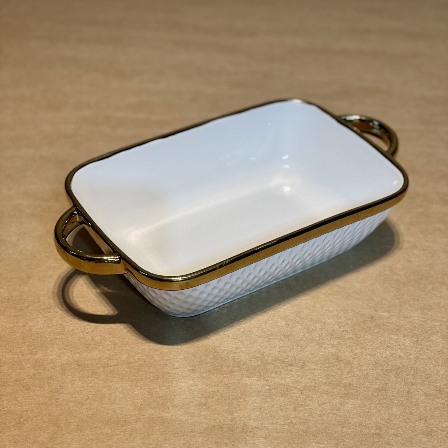 Elegant Design Ceramic Baking Dish with Gold Silver Rim